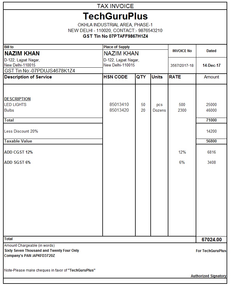 Gst invoice format in excel word pdf and jpeg format no 5 