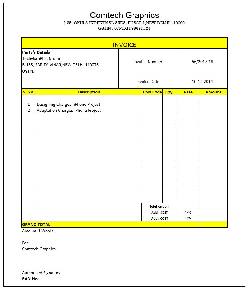 Gst Invoice Format In Excel Word Pdf And Jpeg Format No 4